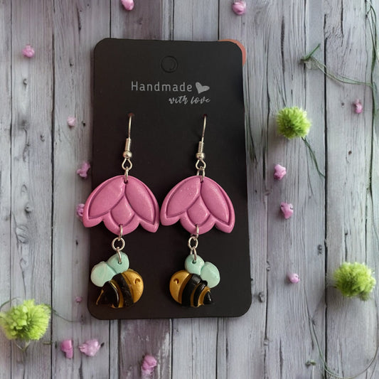 Blossom Buzz: Bee Garden Clay Earrings