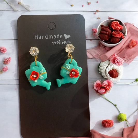 Floral Whisper: Handmade Watering Can Clay Earrings