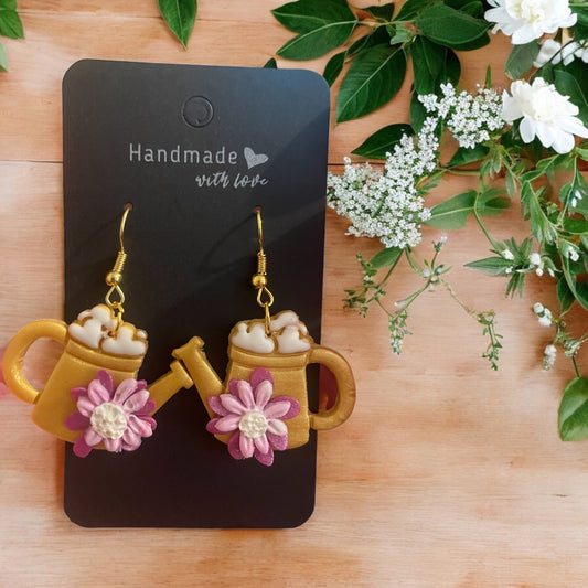 Garden Brew Delight: Handmade Flower Mug Clay Earrings