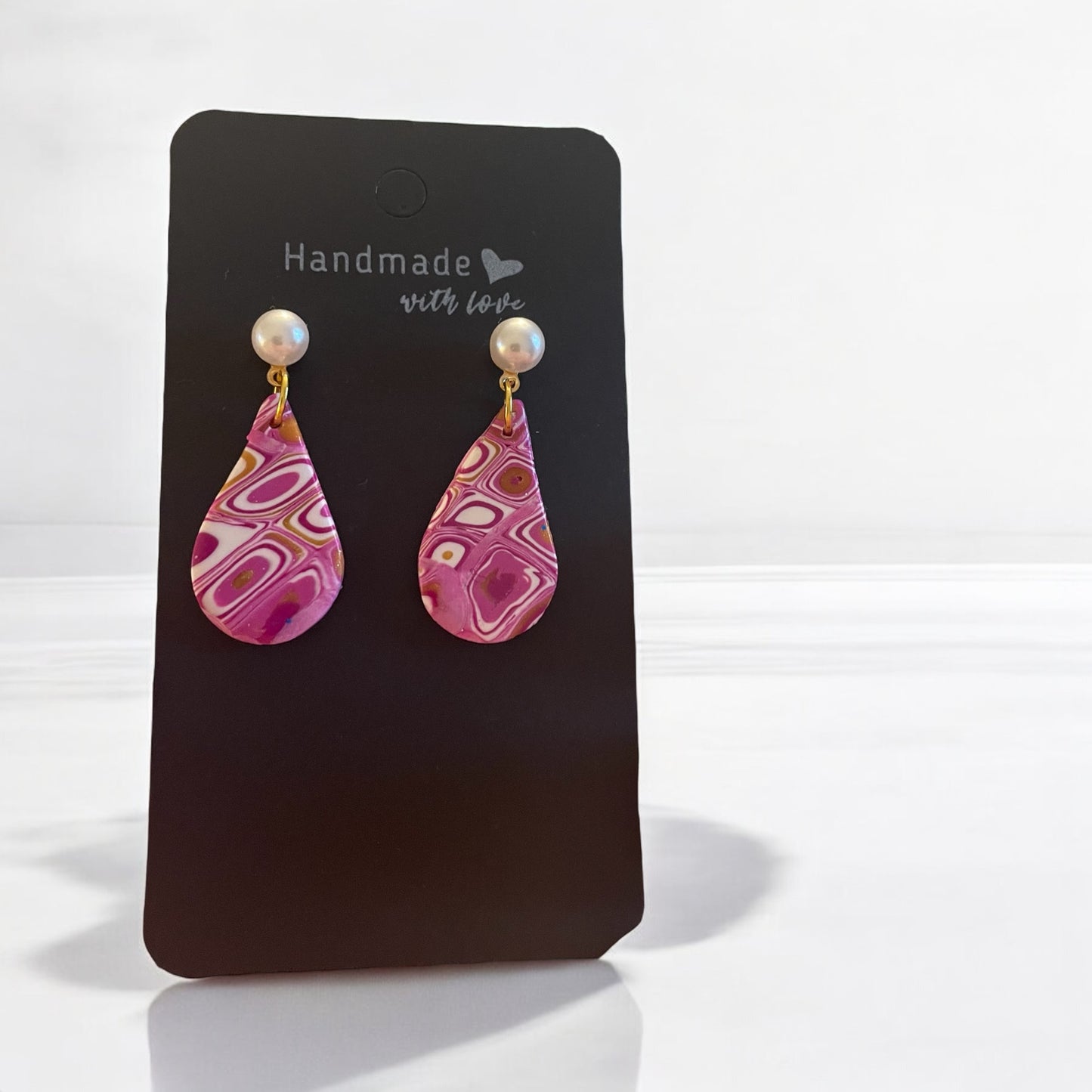 Blush Pearl Drops: Handcrafted Pink Polymer Clay Earrings with Elegant Pearls