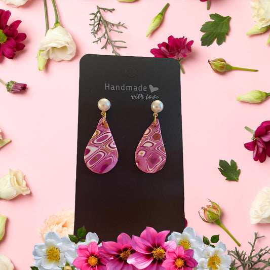 Blush Pearl Drops: Handcrafted Pink Polymer Clay Earrings with Elegant Pearls